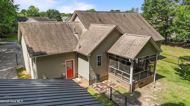 401 Cedar Ln, Washington, NC 27889 - view of front of property featuring a sunroom, a shingled roof, and crawl space