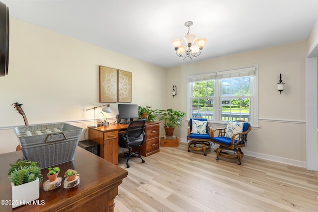 209 Inlet Dr, Wilmington, NC 28411 - office space with light wood-style floors, a chandelier, and baseboards
