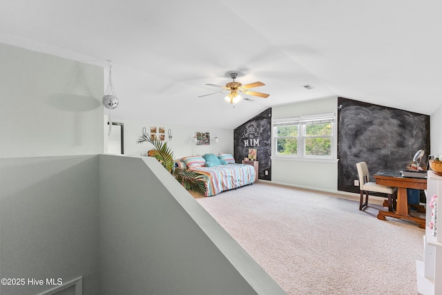 209 Inlet Dr, Wilmington, NC 28411 - bedroom with lofted ceiling, carpet, and ceiling fan