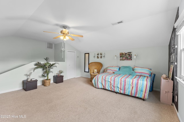 209 Inlet Dr, Wilmington, NC 28411 - bedroom featuring lofted ceiling, carpet floors, a ceiling fan, and baseboards
