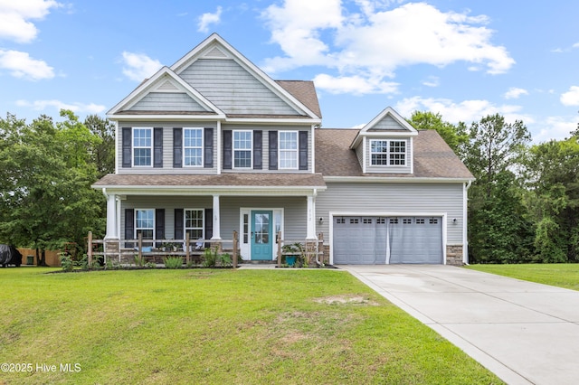 112 Norine Dr, Holly Ridge, NC 28445 - view of front of property with a porch, driveway, a front yard, and a shingled roof