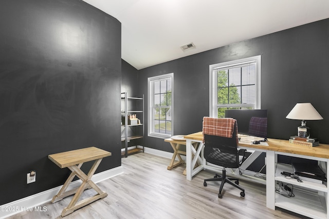 112 Norine Dr, Holly Ridge, NC 28445 - office space featuring lofted ceiling, wood finished floors, and baseboards