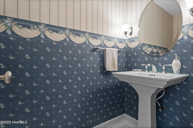 807 Cheryl Ln, Wilmington, NC 28405 - bathroom with wallpapered walls and tile patterned floors