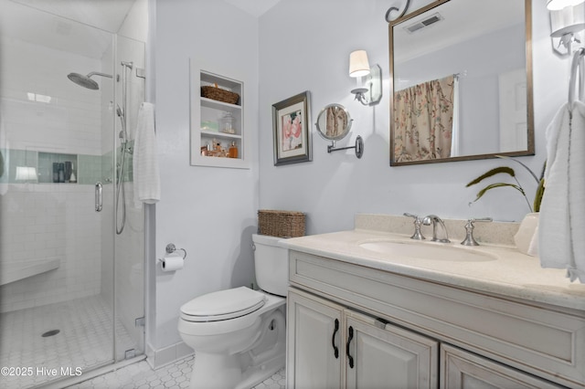 807 Cheryl Ln, Wilmington, NC 28405 - full bath with vanity, toilet, a stall shower, and tile patterned flooring