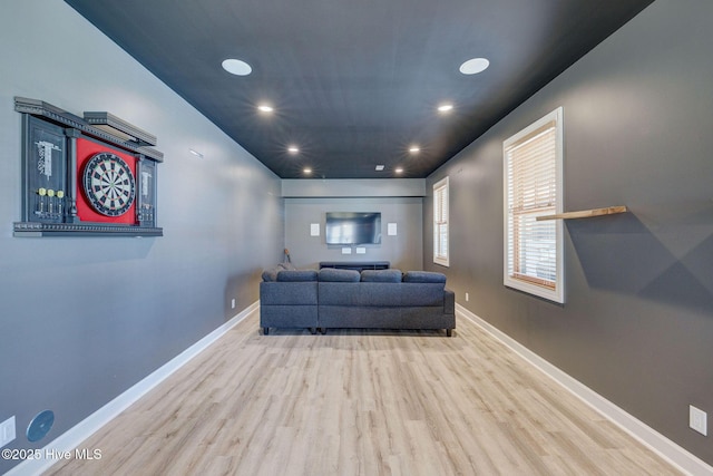 353 Spicer Lake Dr, Holly Ridge, NC 28445 - home theater room featuring wood finished floors, recessed lighting, and baseboards