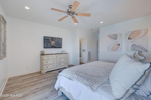 353 Spicer Lake Dr, Holly Ridge, NC 28445 - bedroom featuring wood finished floors, recessed lighting, baseboards, and a ceiling fan