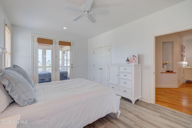 353 Spicer Lake Dr, Holly Ridge, NC 28445 - bedroom with light wood-type flooring, multiple windows, baseboards, recessed lighting, and a ceiling fan