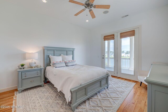 353 Spicer Lake Dr, Holly Ridge, NC 28445 - bedroom with access to exterior, light wood finished floors, recessed lighting, ceiling fan, and baseboards