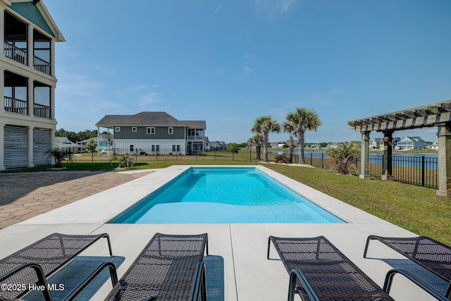 353 Spicer Lake Dr, Holly Ridge, NC 28445 - view of pool featuring a patio area, a pergola, and a water view