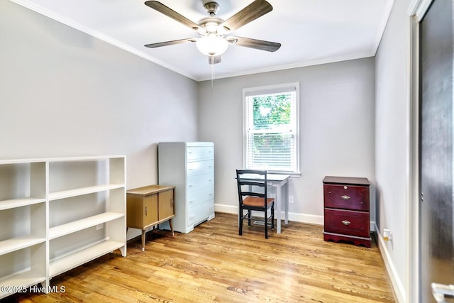 1111 Baxter St, Elizabeth City, NC 27909 - home office with ornamental molding, wood finished floors, and ceiling fan