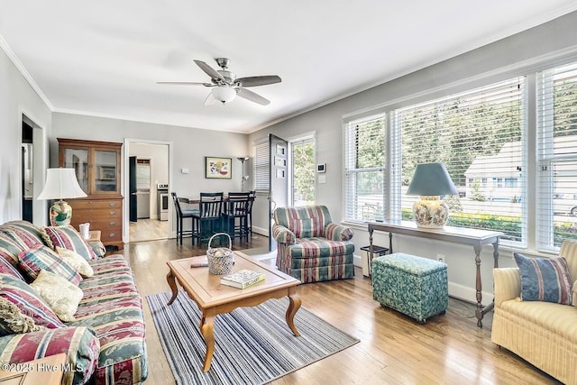 1111 Baxter St, Elizabeth City, NC 27909 - living area with a ceiling fan, crown molding, and wood finished floors