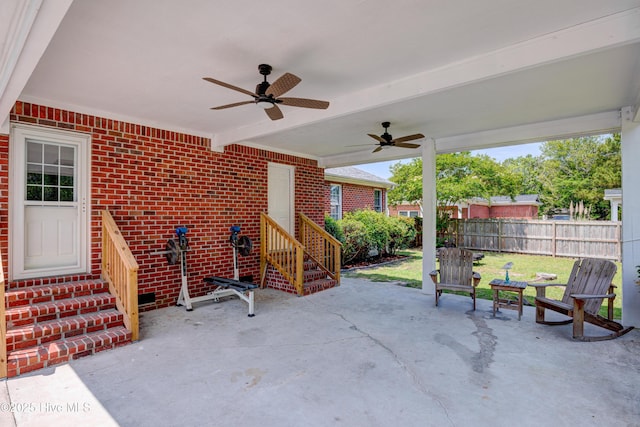 138 Cherokee Trl, Wilmington, NC 28409 - view of patio / terrace with entry steps and ceiling fan
