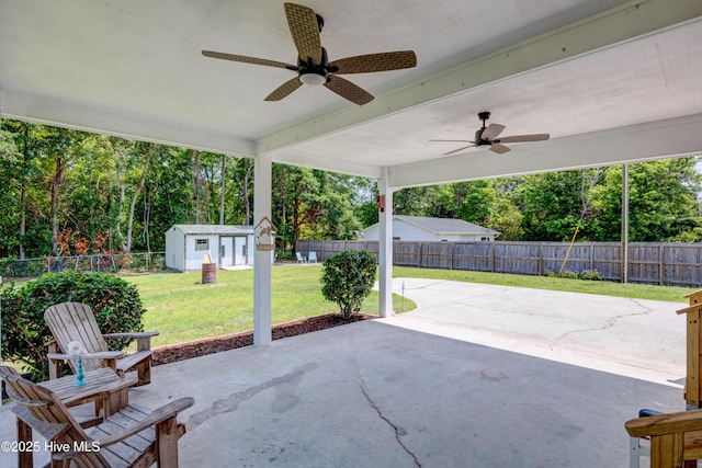 138 Cherokee Trl, Wilmington, NC 28409 - view of patio / terrace featuring ceiling fan and an outdoor structure