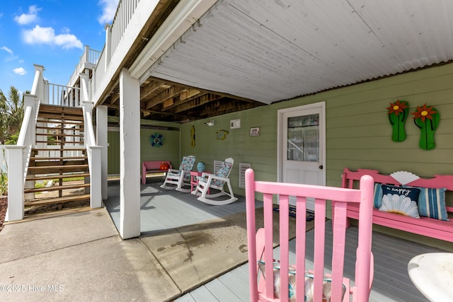 118 Clippership Dr, Holden Beach, NC 28462 - wooden terrace with stairway