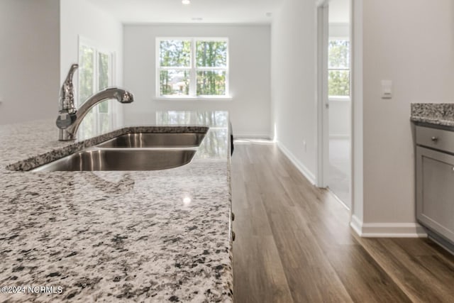 135 Legare St Lot 252, Wilmington, NC 28411 - kitchen featuring wood finished floors, light stone counters, gray cabinets, and recessed lighting