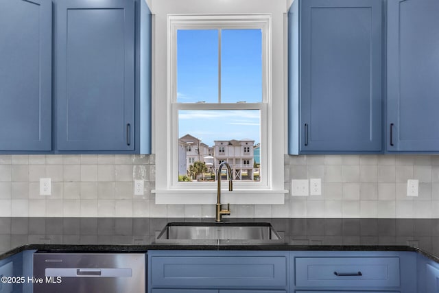 808 S 2nd St, Carolina Beach, NC 28428 - kitchen with dishwasher, a sink, and blue cabinets