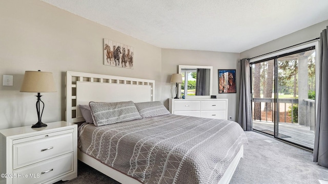 227 Foxkroft Dr Unit 9, Foxfire Village, NC 27281 - bedroom with carpet flooring, access to exterior, and a textured ceiling