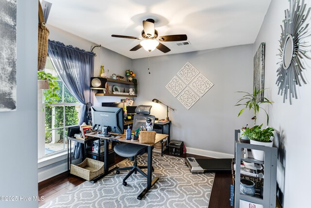 131 NE 33rd St, Oak Island, NC 28465 - office featuring a ceiling fan, wood finished floors, and baseboards