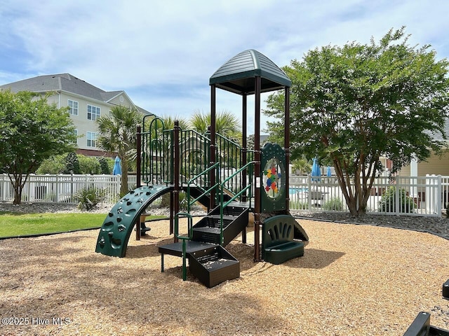 community jungle gym with fence