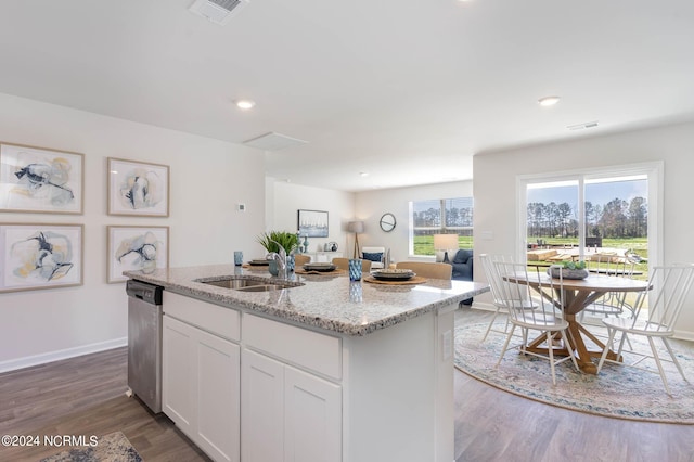 254 Kite Cir NE Lot 668, Bolivia, NC 28422 - kitchen featuring dishwasher, a sink, light stone counters, white cabinetry, and wood finished floors