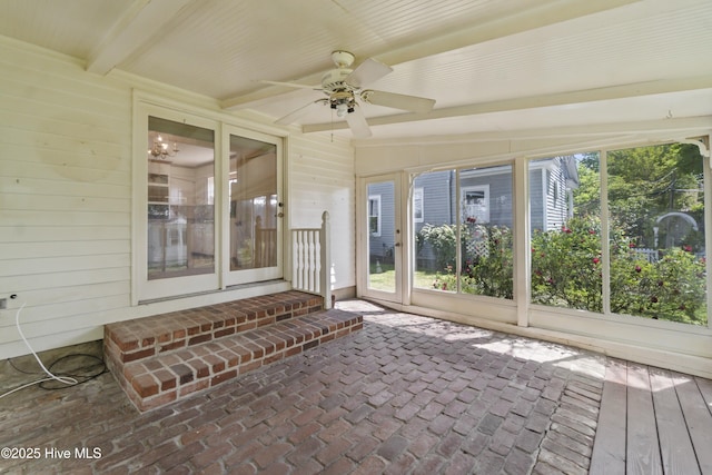 306 S Oakum St, Edenton, NC 27932 - unfurnished sunroom featuring a ceiling fan and beamed ceiling