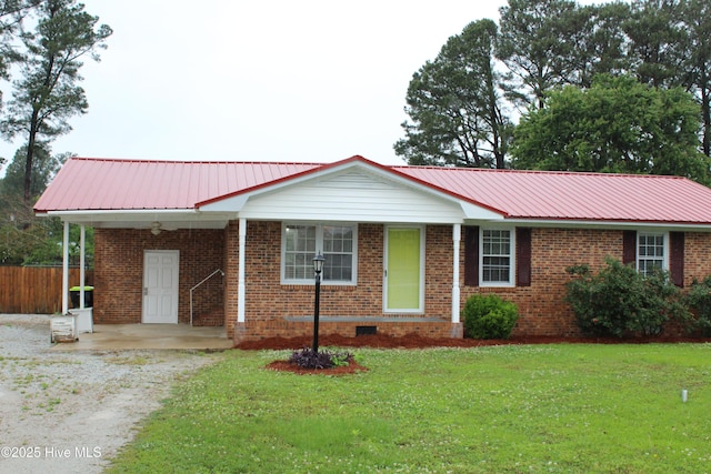 118 Turtle Shell Rd, Richlands, NC 28574 - ranch-style home featuring metal roof, crawl space, gravel driveway, and brick siding