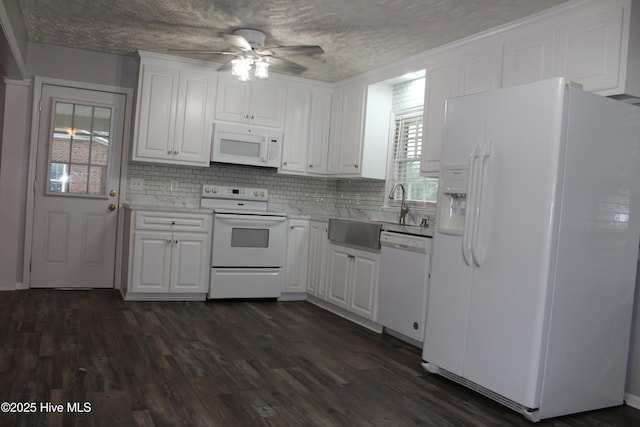 118 Turtle Shell Rd, Richlands, NC 28574 - kitchen featuring white appliances, a sink, light countertops, ceiling fan, and backsplash
