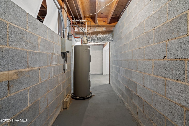unfinished basement with water heater