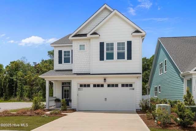 160 Freedom Park Rd, Beaufort, NC 28516 - craftsman inspired home with driveway, a garage, and central air condition unit