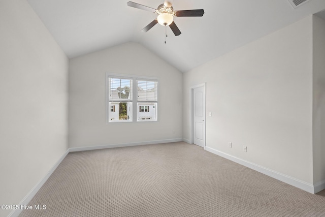 160 Freedom Park Rd, Beaufort, NC 28516 - unfurnished room featuring light carpet, a ceiling fan, baseboards, and lofted ceiling
