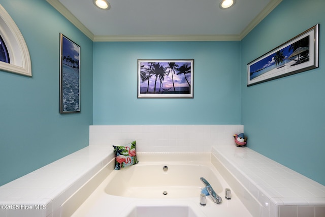 1992 Acorn Dr, New Bern, NC 28562 - bathroom with a bath, ornamental molding, and recessed lighting
