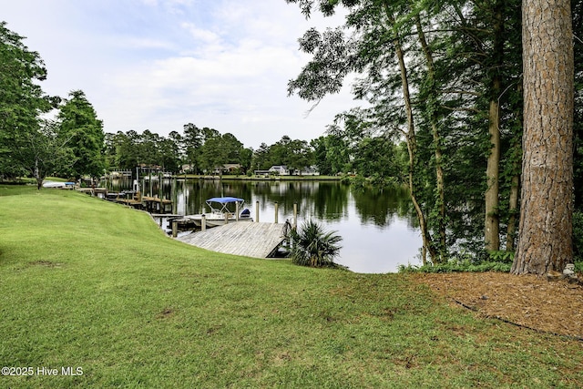 302 Plantation Dr, New Bern, NC 28562 - dock area featuring a water view and a yard