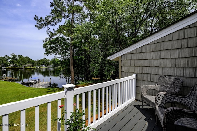 302 Plantation Dr, New Bern, NC 28562 - wooden deck featuring a water view, a yard, and view of scattered trees