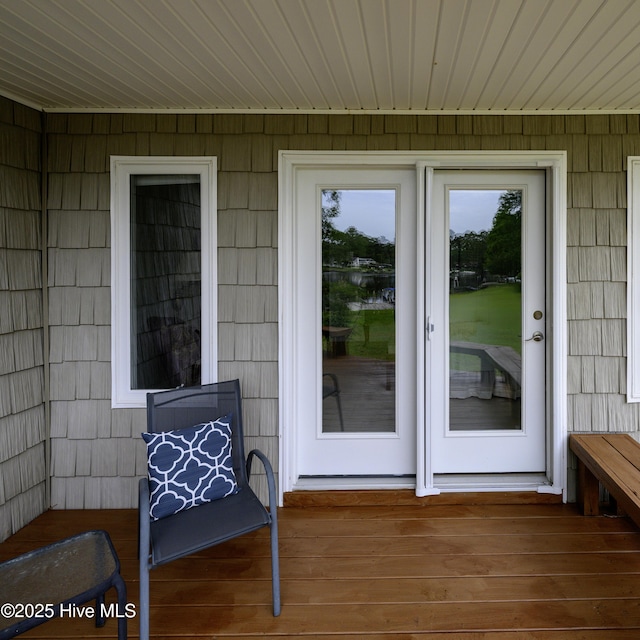 302 Plantation Dr, New Bern, NC 28562 - doorway with wood finished floors and wood ceiling