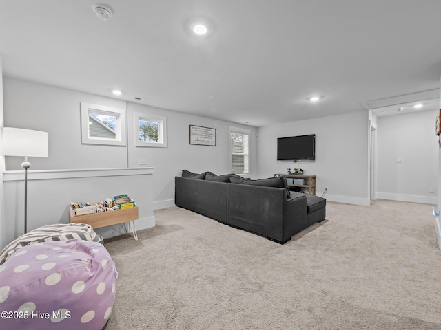 221 Salt Meadow Ln, Newport, NC 28570 - living area featuring carpet, baseboards, and recessed lighting