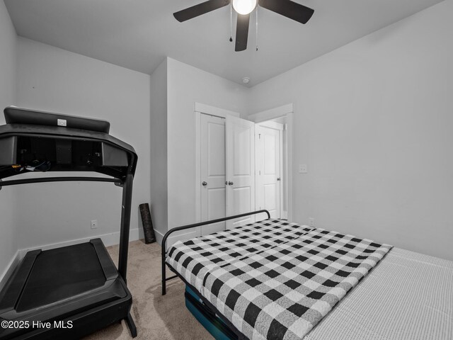 221 Salt Meadow Ln, Newport, NC 28570 - bedroom featuring light colored carpet, a ceiling fan, and baseboards