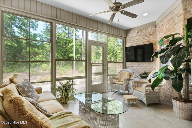 697 Jenoa Loop, Castle Hayne, NC 28429 - sunroom / solarium featuring ceiling fan and an outdoor living space