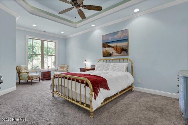 697 Jenoa Loop, Castle Hayne, NC 28429 - bedroom featuring ornamental molding, carpet flooring, a tray ceiling, recessed lighting, and baseboards