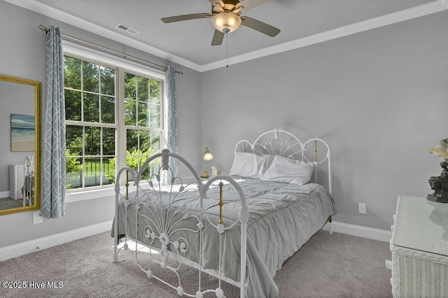 697 Jenoa Loop, Castle Hayne, NC 28429 - bedroom featuring carpet floors, baseboards, crown molding, and ceiling fan