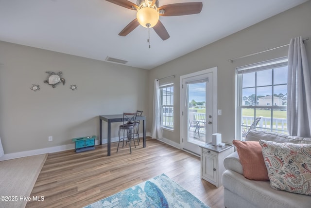 200 Twin Oaks Dr Unit B, Hampstead, NC 28443 - office area with a ceiling fan, light wood-style flooring, and baseboards