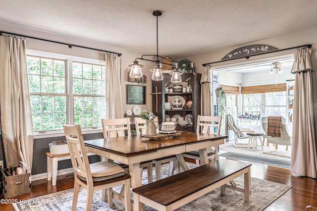 118 Lancashire Ln, West End, NC 27376 - dining room featuring plenty of natural light, a textured ceiling, and dark wood-style flooring