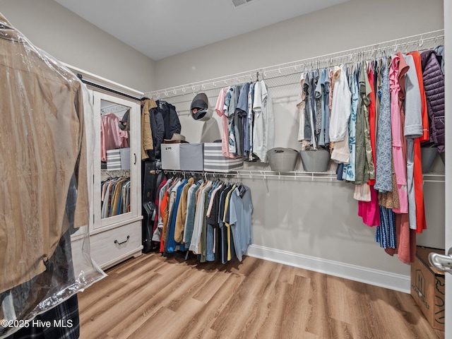 spacious closet with wood finished floors