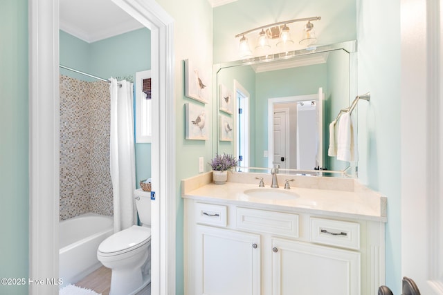 104 SE 32nd St, Oak Island, NC 28465 - full bathroom featuring vanity, toilet, crown molding, and shower / bath combo