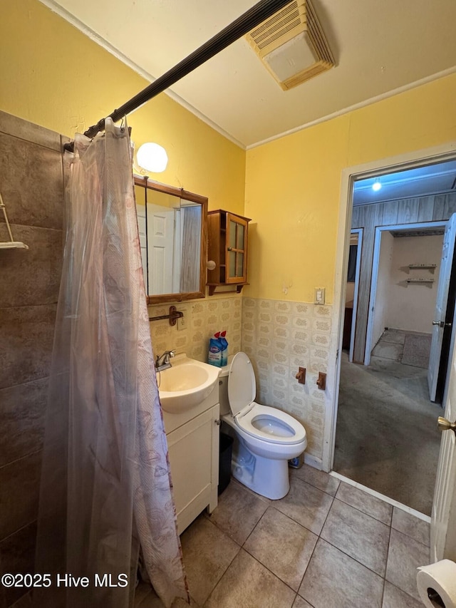 6748 Pitt St, Grifton, NC 28530 - bathroom featuring vanity, tile patterned floors, toilet, and a shower with shower curtain