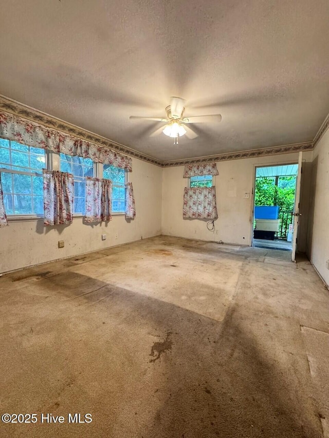 6748 Pitt St, Grifton, NC 28530 - empty room featuring a textured ceiling, a ceiling fan, and carpet flooring