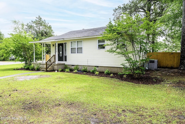 view of front of property with crawl space and a shingled roof
