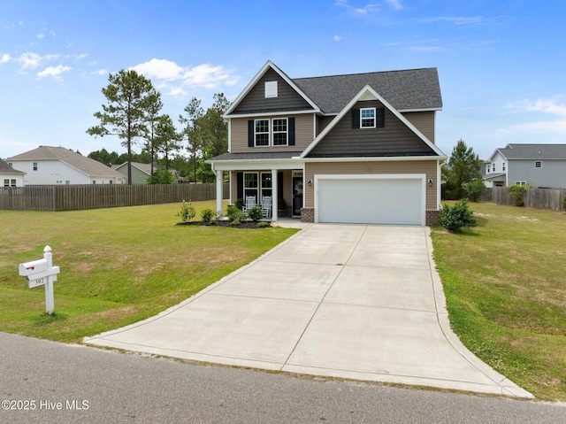 view of front of home featuring covered porch, driveway, brick siding, and an attached garage