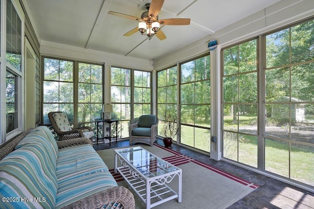 886 Hollybriar Dr SE, Bolivia, NC 28422 - sunroom featuring a ceiling fan and an outdoor hangout area