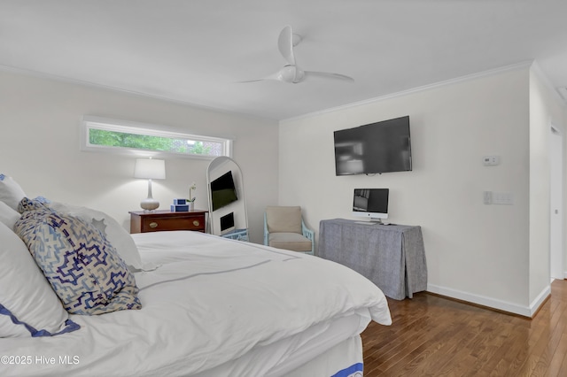 1218 Country Club Rd, Wilmington, NC 28403 - bedroom featuring wood finished floors, baseboards, ornamental molding, and a ceiling fan