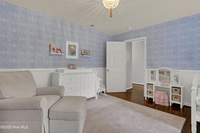 1218 Country Club Rd, Wilmington, NC 28403 - sitting room featuring wainscoting, wallpapered walls, and wood finished floors